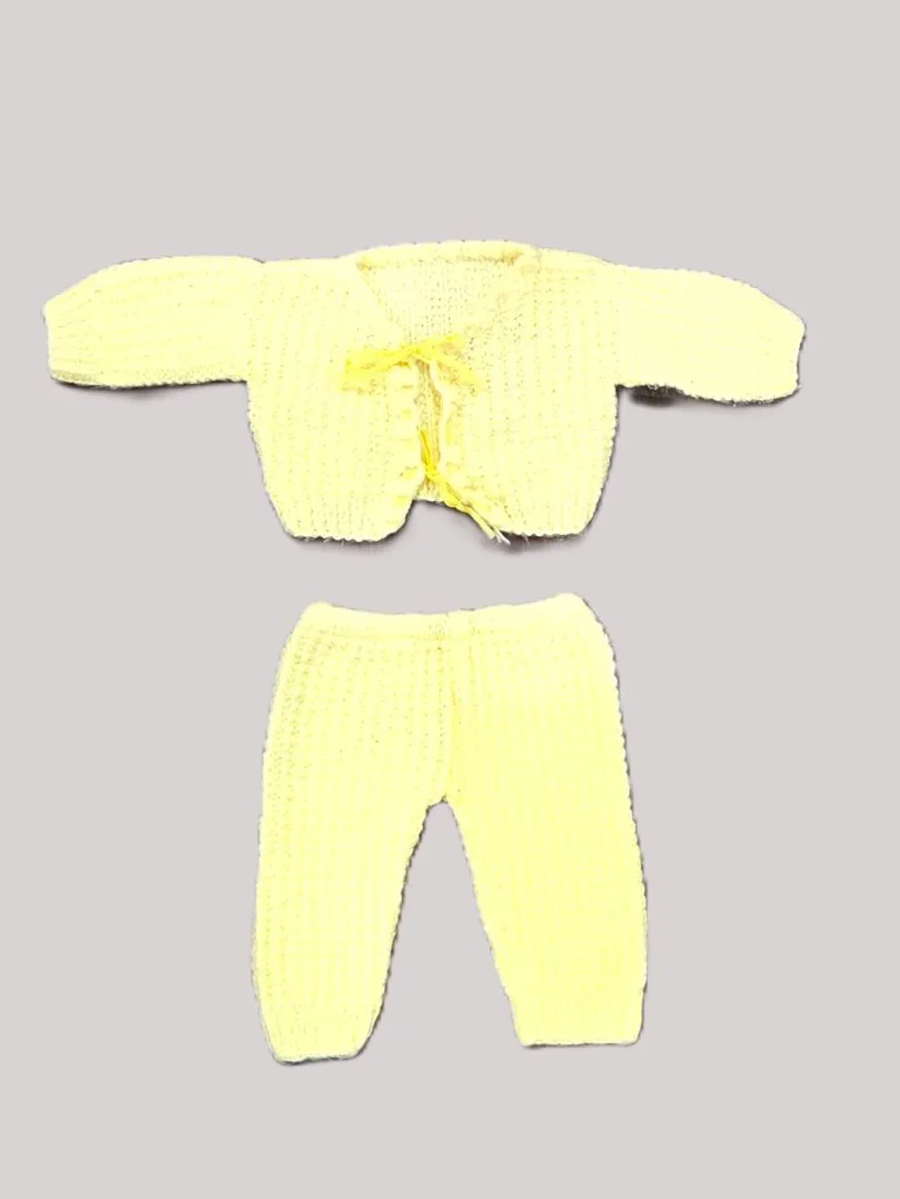 Handmade Knit 6 Months Outfit Set Yellow Ribbon Baby Boy Infant Pants Jacket